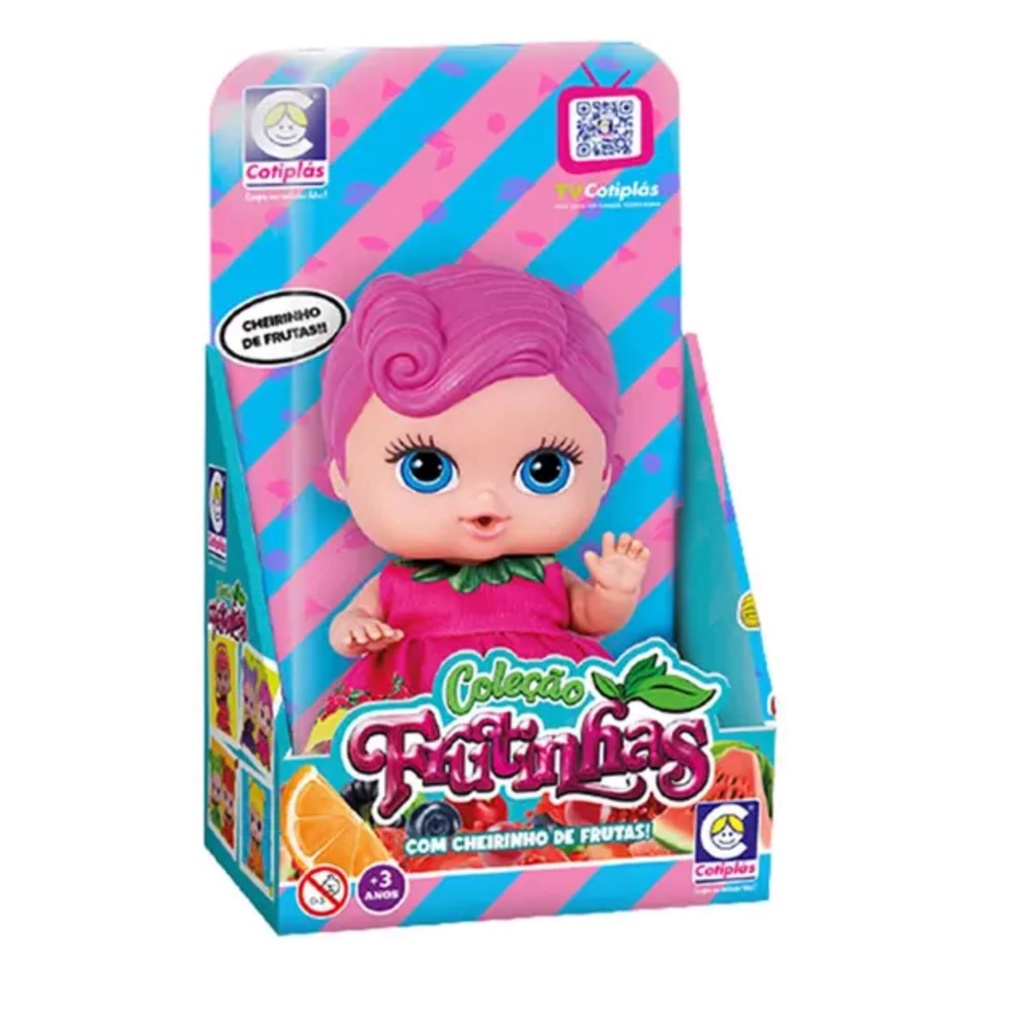 Brinquedo Boneca Coleção Frutinhas Groselha com Cheirinho de Frutas 19cm em Plástico Vinil Rosa Cotiplas - 2511 em Oferta na Shopee