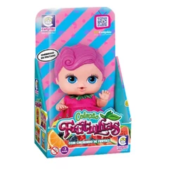 Brinquedo Boneca Coleção Frutinhas Groselha com Cheirinho de Frutas 19cm em Plástico Vinil Rosa Cotiplas - 2511
