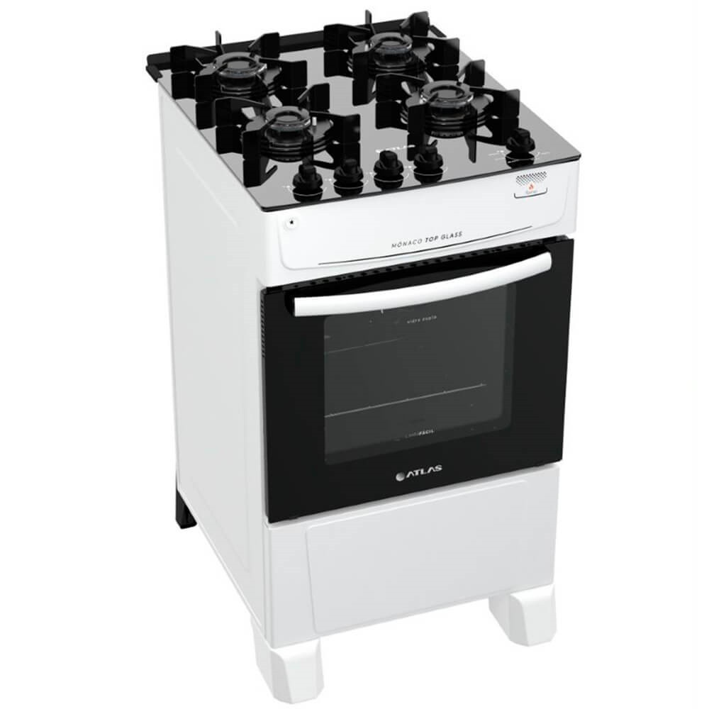 Fogão Atlas 4 Bocas Mônaco Top Glass Automático Mesa de Vidro Forno 50L em Oferta na Shopee