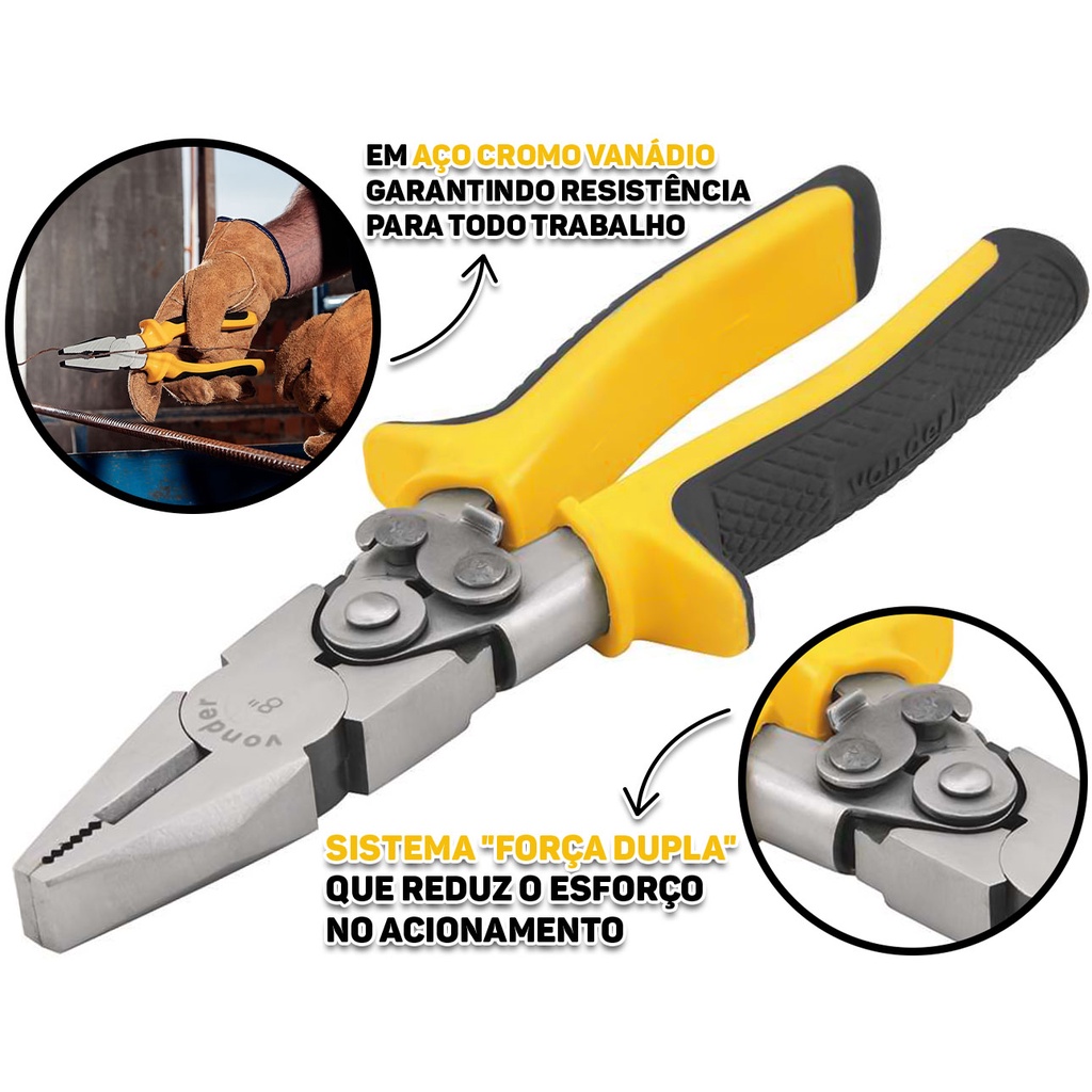 Alicate Universal Profissional Força Dupla 8 Polegadas Acabamento Polido C/ Trava Multiuso em Oferta na Shopee
