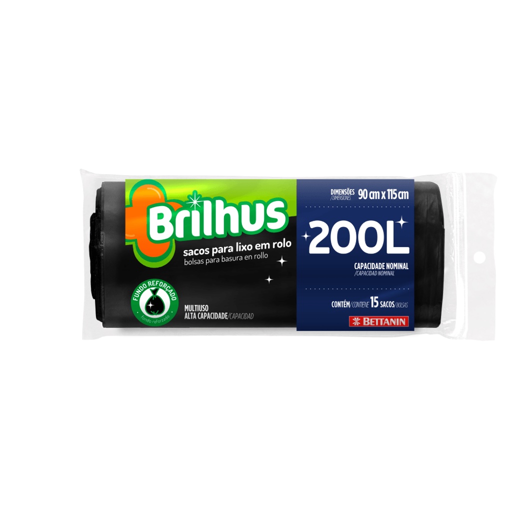 Saco de Lixo em Rolo 200L Brilhus Bettanin 15 Unidades