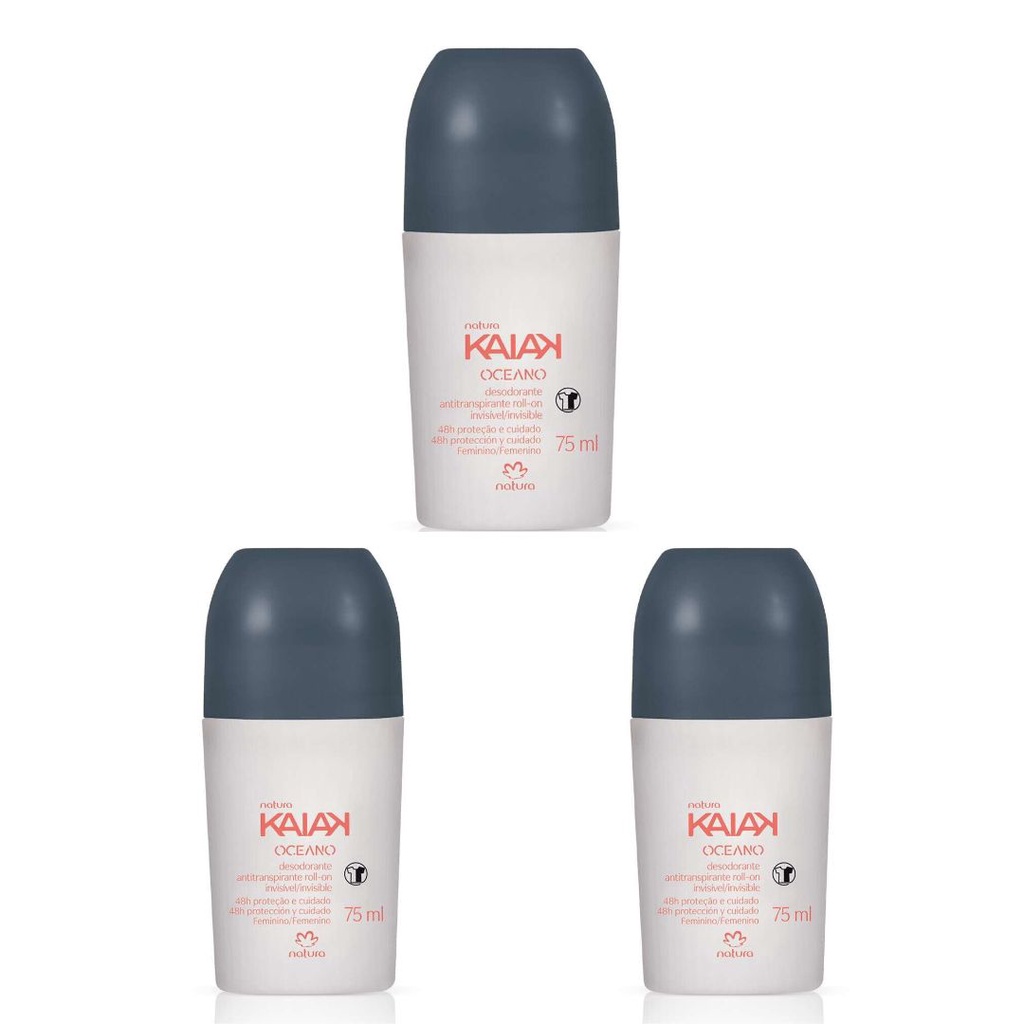 Kit 3 Und. Desodorante Roll-on Kaiak Oceano Feminino Natura