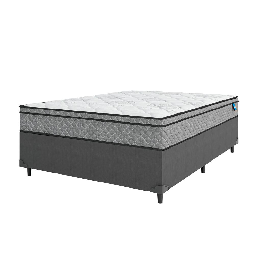 Cama Box Casal Colchão Molas Ensacadas Mirage 138x188x62cm Cinza/Branco Umaflex - Suporta até 120kg - Home & Living