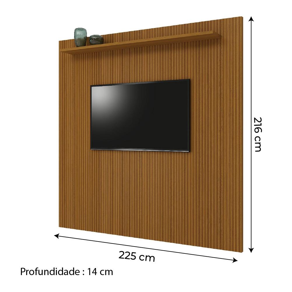 Detalhes do Painel Para Tv Até 75 Polegadas Ripado Impressão 3D Egeo Com Prateleira 2,25m Cedro EDN