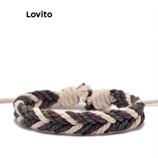 Lovito Pulseira De Casal Com Estampa Tribal Vintage Trançada Para Mulheres LFA08286 (Vermelho/Verde/Azul)