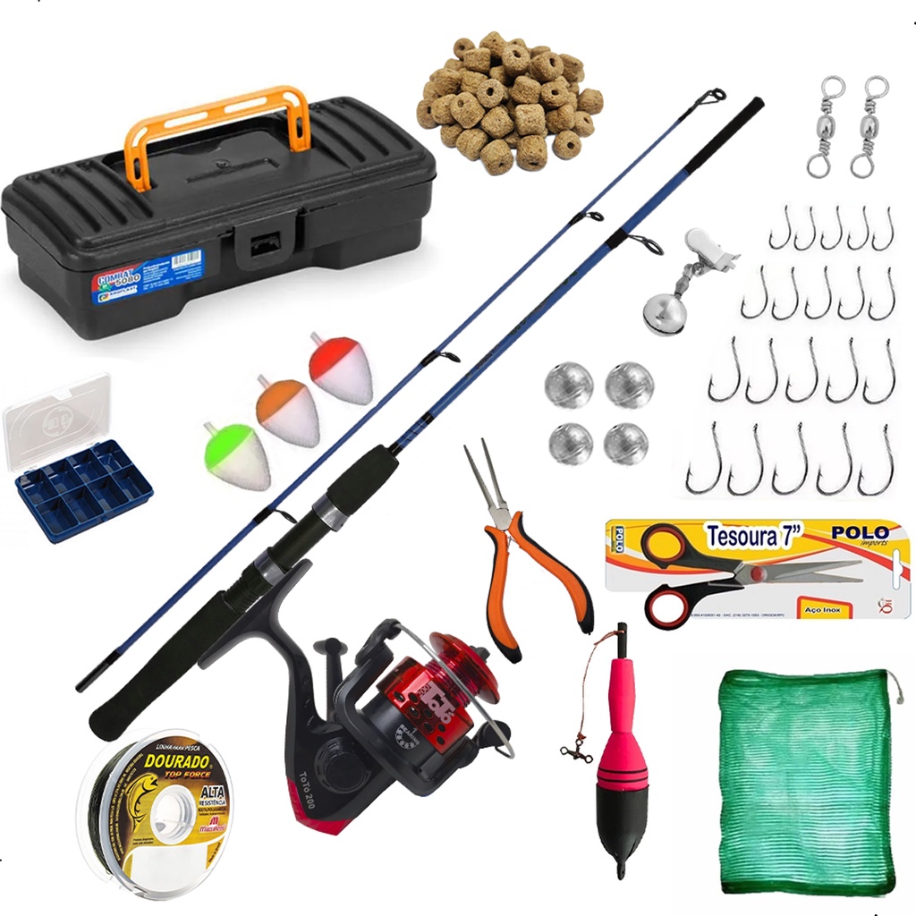 Kit De Pesca Completo Vara 10 Kg Molinete Maleta Promoção em Oferta na Shopee