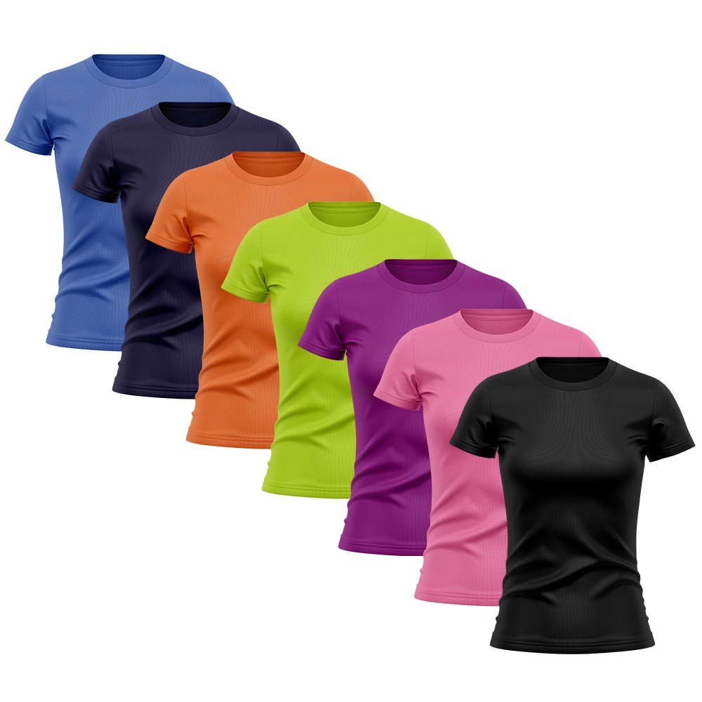 Kit 7 Camiseta Feminina Manga Curta Dry Fit Proteção Solar UV Baby Look Academia Treino Camisetas