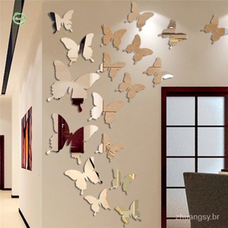 12 Pçs/Lote 3D Borboleta Espelho Adesivo De Parede Decalque Arte Da Removível Decoração De Casamento Crianças Do Quarto