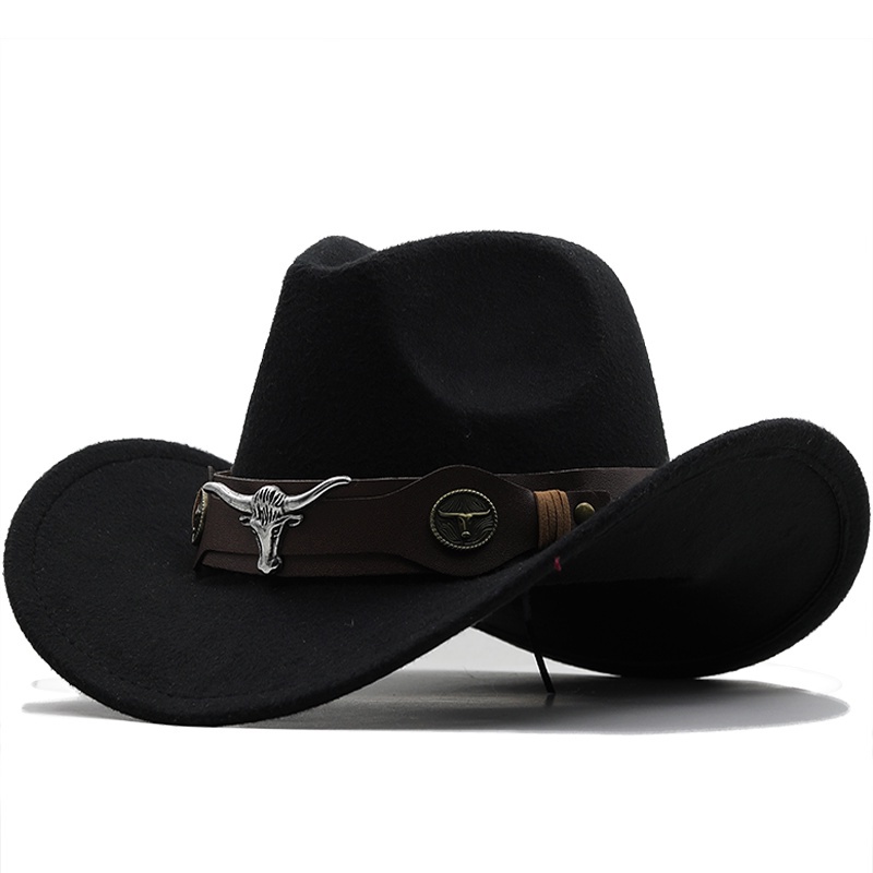 New Wome Men Black Wool Chapeu Western Cowboy Hat Gentleman Jazz Sombrero Hombre Cap Dad Cowgirl Hats Size 56-58cm em Oferta na Shopee