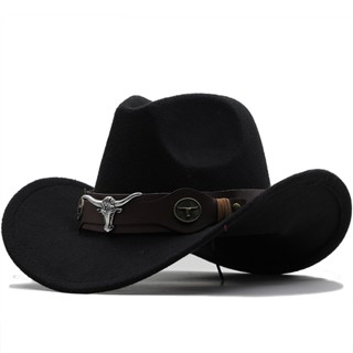 New Wome Men Black Wool Chapeu Western Cowboy Hat Gentleman Jazz Sombrero Hombre Cap Dad Cowgirl Hats Size 56-58cm em Oferta na Shopee