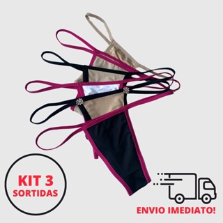 Kit 3 Calcinha Tanga Colorida Com Tiras Elástico Não Marca a Roupa