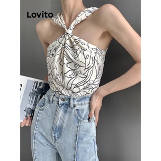 Lovito Casual Blusa Feminina Geométrica com Ombro de Fora L74ED254