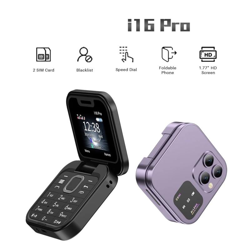 2024 Novo Mini Flip Mobile Phone FM Rádio Mágico De Voz Blacklist Discagem De Velocidade Vibração 2SIM Cartão Pequeno Display Telefone Dobrável