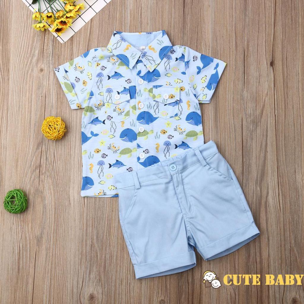 Conjuntos de Verão para Meninos, Camisa de Manga Curta com Estampa de Baleia e Shorts,0-5 Anos em Oferta na Shopee