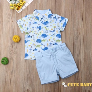 Conjuntos de Verão para Meninos, Camisa de Manga Curta com Estampa de Baleia e Shorts,0-5 Anos em Oferta na Shopee