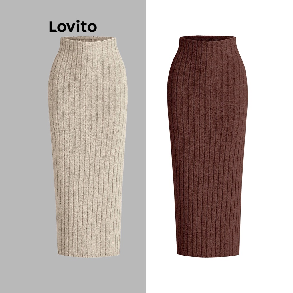 (Trendy) Lovito Saias Casuais Saias De Tecido Texturizado Liso Para Mulheres L73AD118 - Women Clothes