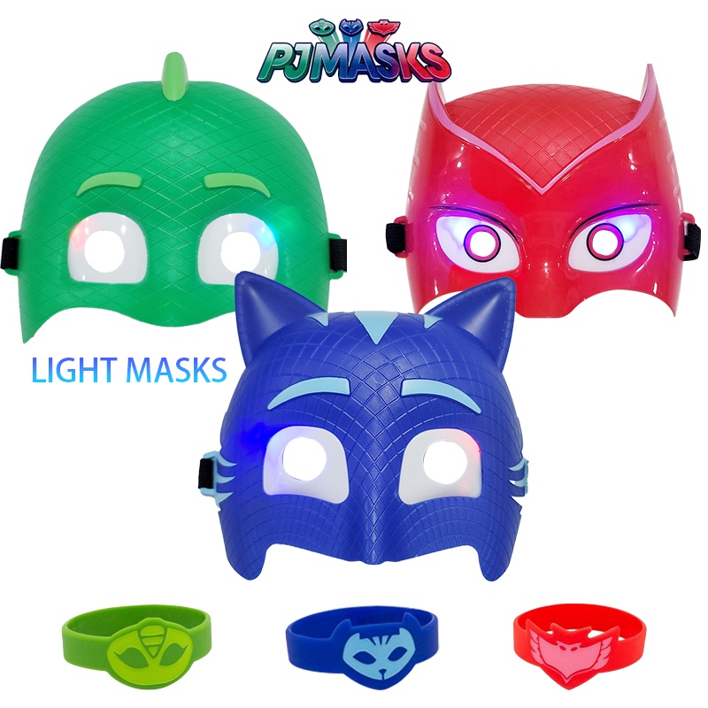 Máscara Anime PJ Máscaras Pulseira De Silicone E Brilhante De PVC Cosplay Costume Adereços Catboy Gekko Owlette Kids Festa De Aniversário Vestir Presente
