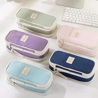 Macaron Caixa De Lápis Retrátil Multicamadas De Cor Simples De Grande Capacidade Papelaria Para Estudantes Do Ensino Médio