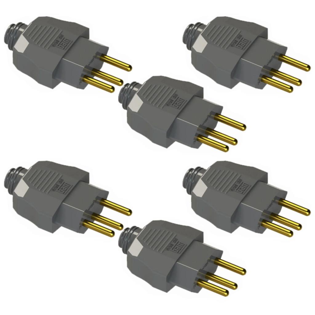 Kit 6 Plugues Macho 2P+T 10A 250V Cinza Com Prensa Cabo - Home Appliances