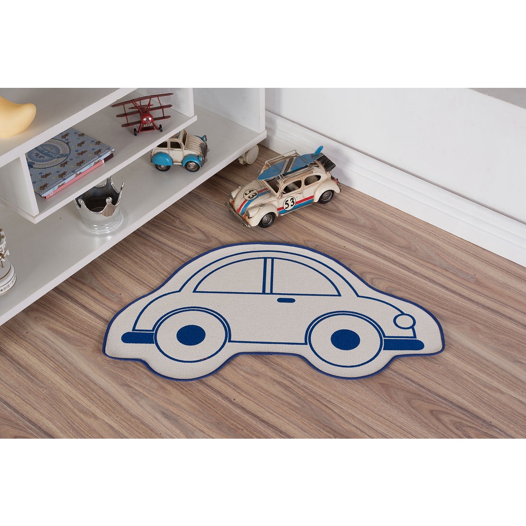 Tapete Infantil Natural Formato de Carro Azul 48X79CM em Oferta na Shopee