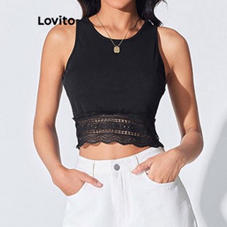 Lovito Regata Casual De Renda Lisa Para Mulheres LBL07161