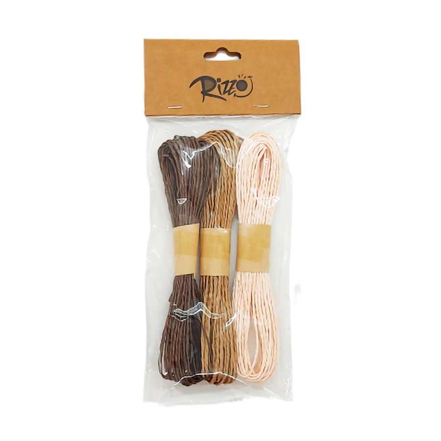 Kit Fios de Papel Torcido Marrom, Bege e Nude - ideal para artesanato- 10m - 3 unidades - Rizzo - Stationery