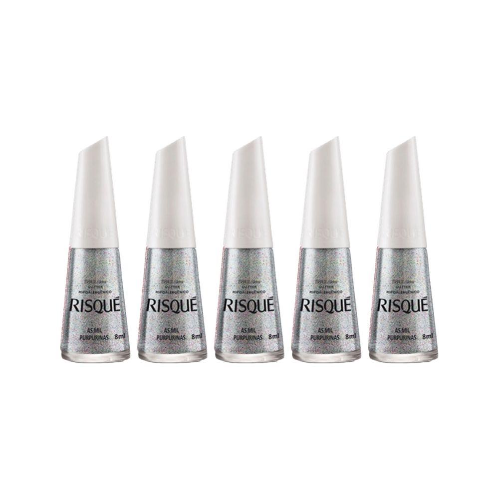 Kit Esmalte Risqué Glitter Purpurina (5 unidades) - Beauty