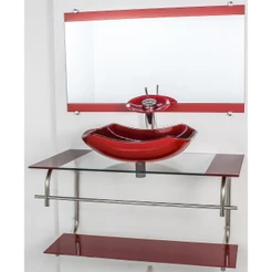 GABINETE DE VIDRO PARA BANHEIRO INOX 90CM CUBA ABAULADA VERMELHO CEREJA