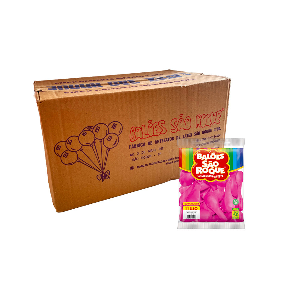 Balão de Festa Látex Liso 11'' - Rosa Chiclete - Caixa com 25 pacotes - 1250 unidades - São Roque - Rizzo