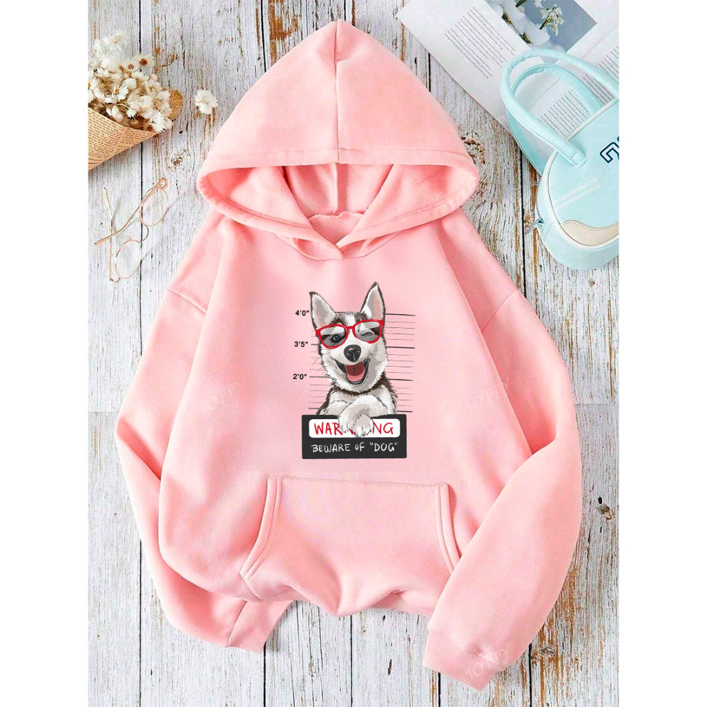 Blusa Moletom Flanelado Casaco Capuz Bolso Canguru Blusa de Frio Cachorro Husky Siberiano feminina promoção