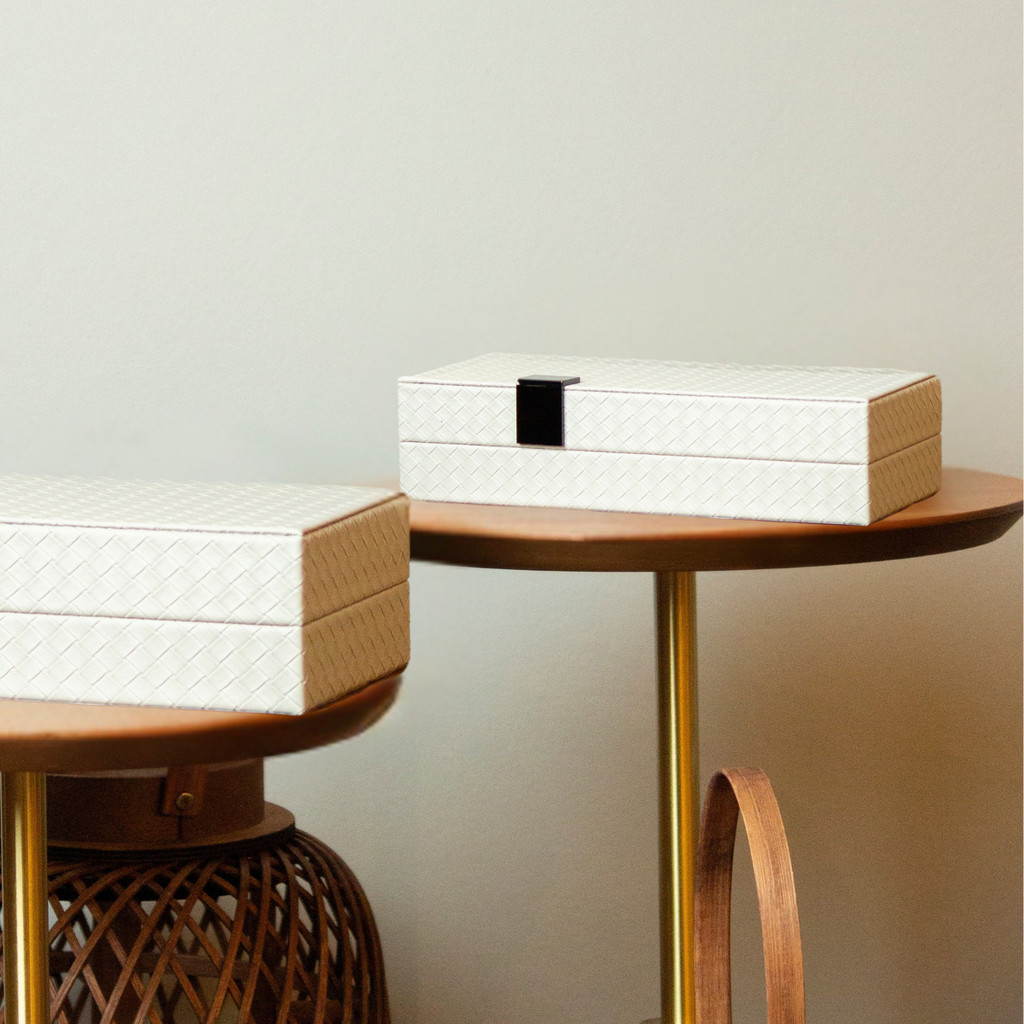 Caixa Decorativa Texturizada Baú Porta Treco e Objetos Pequeno Bege Enfeite de mesa Rack Paramout