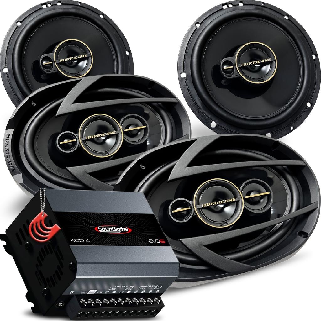 Kit Som Alto - 2 Auto Falantes 6 + 2 Bocas 6x9 Hurricane + Módulo Amplificador Potência Soundigital em Oferta na Shopee