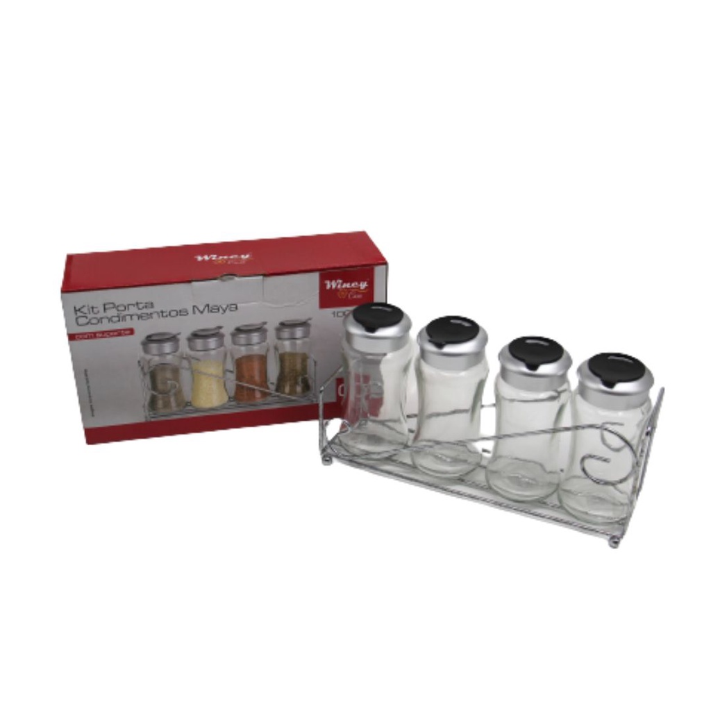Kit 4 Porta Condimentos Suporte Wincy Vidro 100 ML