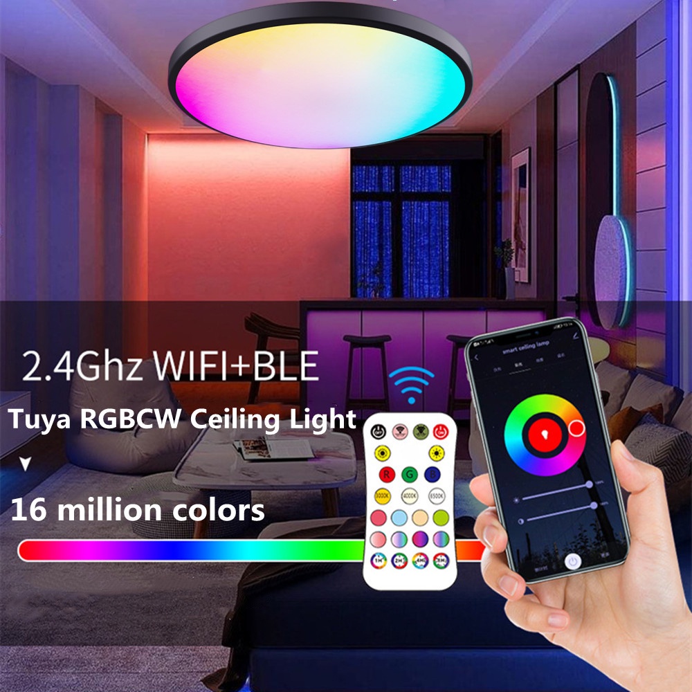 Tuya Wifi LED, Uma Lâmpada De Teto Inteligente 24W, Ajuste De Luz, Economia De Energia E Controles Remotos Com Som Para Decorar O Teto Da Sala De Estar 110V-130V