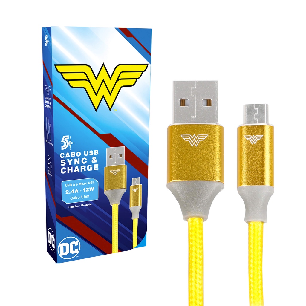 Cabo Carregador Turbo Usb-A para Micro Usb - Wonder Woman