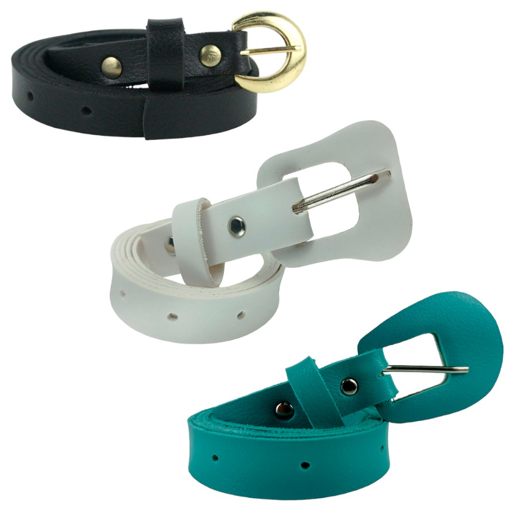 3 Cintos Feminino De Couro PU, Kit Com 1 Cinto Preto Com Fivela Delicada Redonda Dourada, 1 Cinto Branco Fivela Violão Com Passante Ajustável E Cinto Fivela Meia Lua Com Passante, Fácil De Combinar, Versátil, Vestido, Saia, Calças