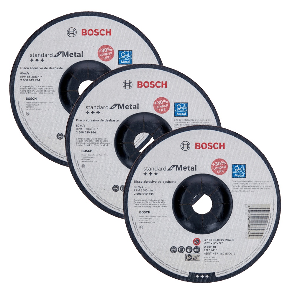 Discos de Desbaste 180mm p/ Metal Bosch Kit com 3 Centro Deprimido Standard for Metal 7" - Home & Living