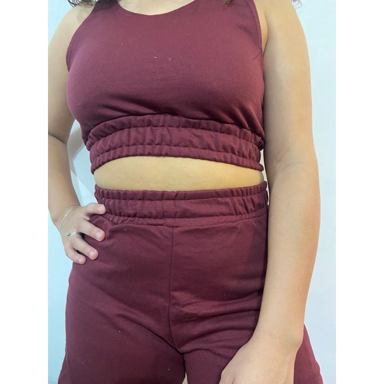 Conjunto Moletom Feminino shorts+cropped top - Vermelho/Azul/Preto/Rosa//Lilas Verão Frio Moleton Festa Promoção/Oferta