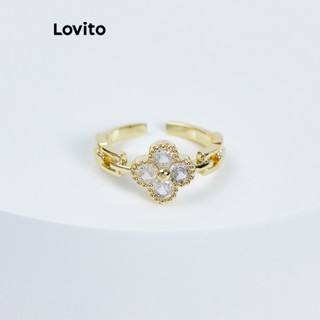 Lovito Casual Anel Feminino de Zircônia Cúbica em Ouro 18K Hipoalergênico Básico Floral L66AD010 (Ouro)