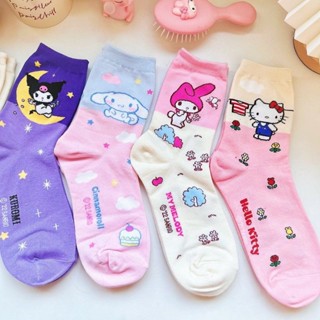 Kawaii Sanrio Meias De Desenho Animado Finas Coreanas Confortáveis Para Absorver O Suor Estudantes Bonitas Vestir Quentes Meninas Anime