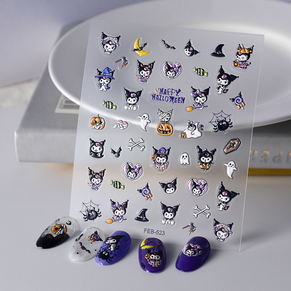 [Meow.Sensei] Adesivos de Manicure Série Halloween Q Versão Pumpkin Ghost Party Cute Little Devil Nail Stickers Spider