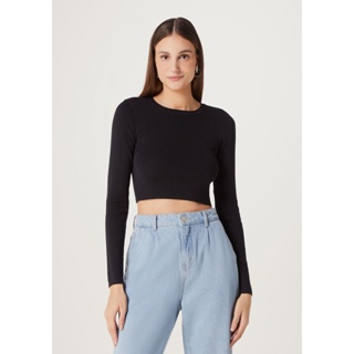 Blusa Feminina Cropped Manga Longa Em Tricot Hering em Oferta na Shopee