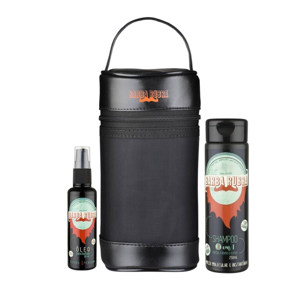 Kit Para Barba Necessaire, Óleo, Shampoo 3x1 - Barba Rubra