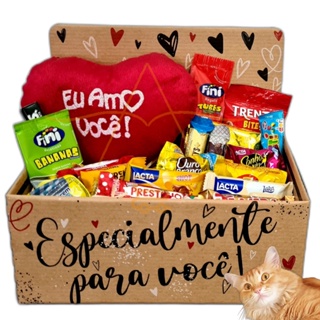 Cesta Com Chocolate E Coração De Pelúcia Presente em Oferta na Shopee