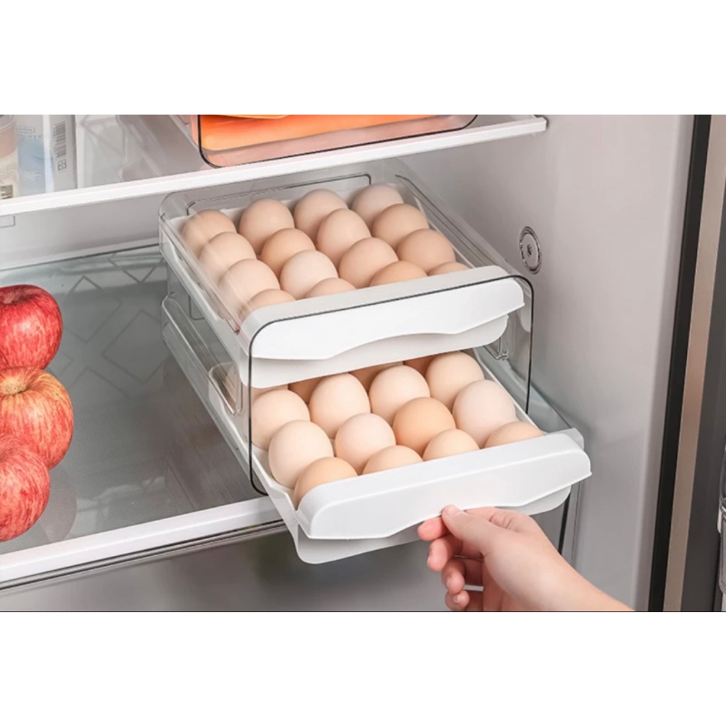 Duplo Gaveteiro em Plástico Tipo Porta 32 Ovos com Diversas Cores para Cozinha Geladeira