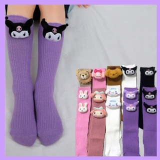 Anime Kuromi Melodia Meias Para Crianças Meninas Dos Desenhos Animados Kawaii Estilo Coreano Mid-Tube Na Moda Estudante em Oferta na Shopee