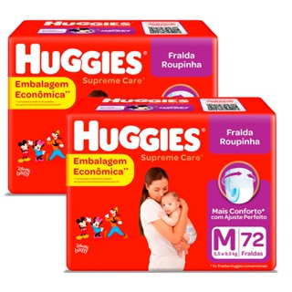 Kit de Fraldas Roupinha Huggies Supreme Care Tamanho M Pacote Hiper 144 Unidades