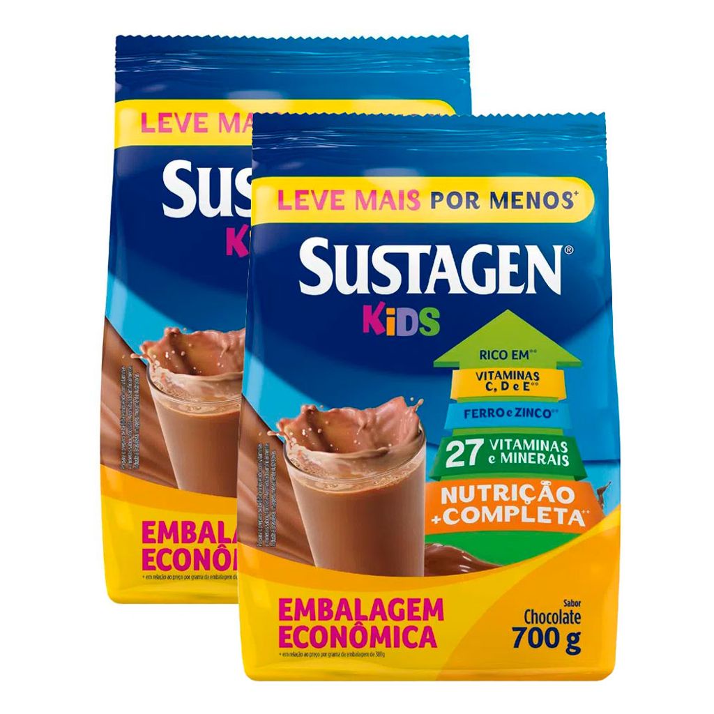Complemento Alimentar Sustagen Kids Sabor Chocolate Sachê 700g | Kit com duas unidades em Oferta na Shopee