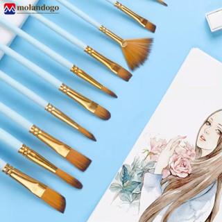 MOLANDOGO 12Pcs Conjunto De Pincel Para Pintura Artística De Diferentes Tamanhos De Nylon Fino Aquarela Pincéis A Óleo Acrílico Suprimentos Desenho De Arte E2L3