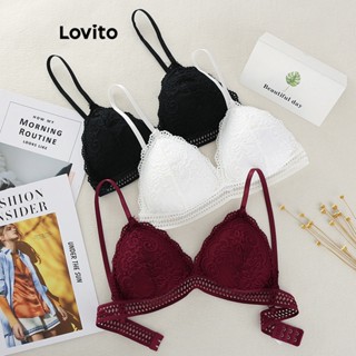Lovito Bralette Básico Liso Casual Para Mulheres LNE39378 (Branco/Borgonha/Preto)
